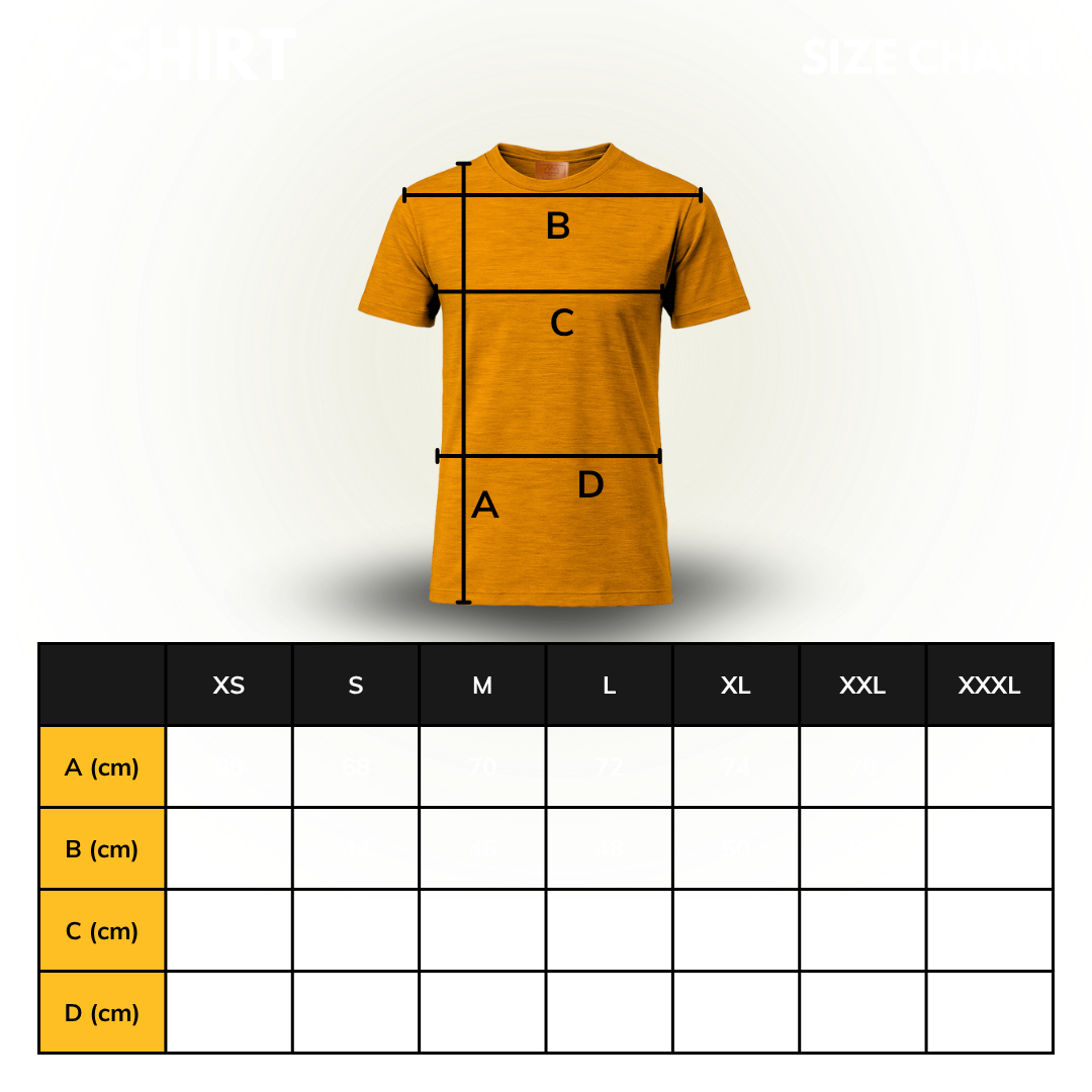 Vaeltaja100 alpacawool t shirt yellow size table