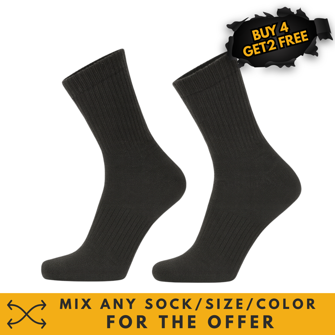 Helle 68 black socks on a black background with a sale offer on top and a sale element on bottom.